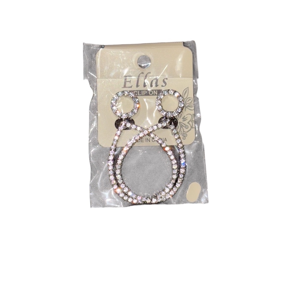 Silver Rhinestone Accent Teardrop Clip-On  Earrings